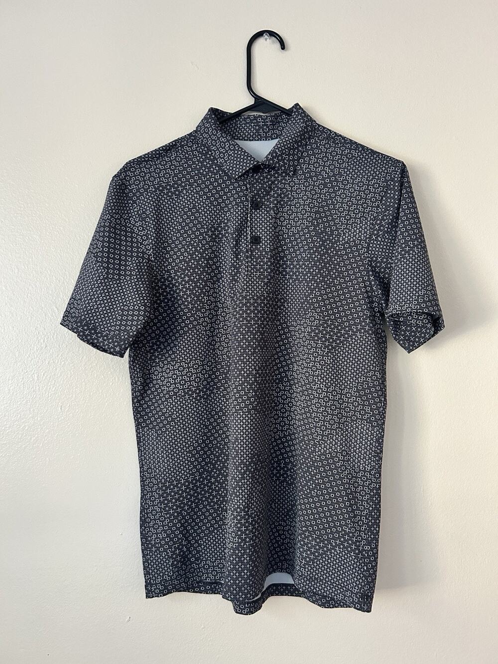 Lululemon Men's Geometric Print Golf Polo Shirt Gray Black Size S